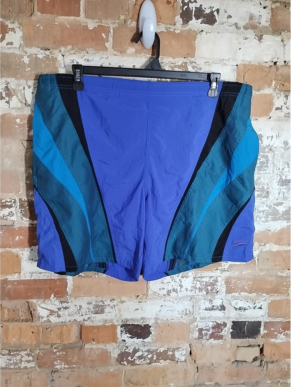 Vintage Speedo Blue And Green Stripe Swim Trunks Size L